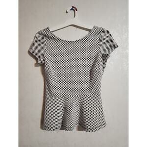 Banana Republic Womens Tunic Top Back Zipper sz O White Black Polka Dots Design